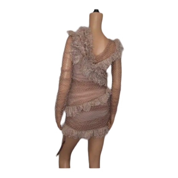 HOUSE OF CB Sorrel Blush Pink Off the Shoulder Lace Ruffle Mini Dress Large NWT - Picture 14 of 16